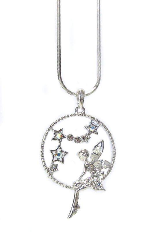 MADE IN KOREA WHITEGOLD PLATING CRYSTAL FAIRY PENDANT NECKLACE