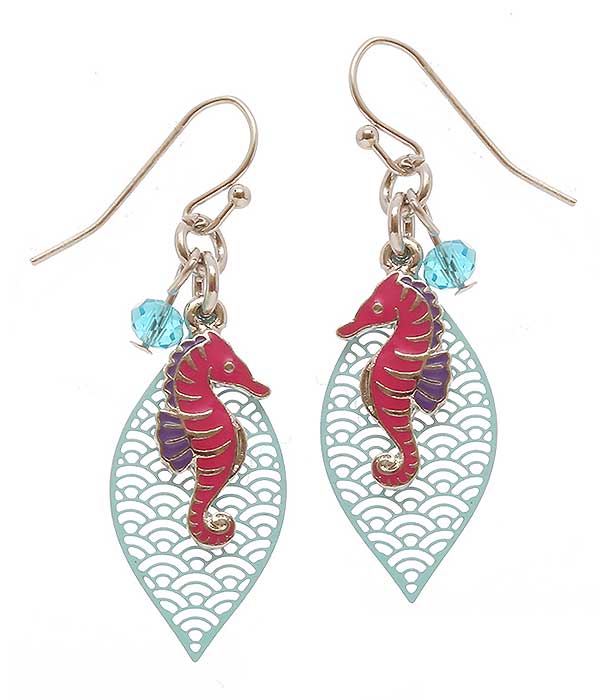 SEALIFE THEME CHARM METAL FILIGREE EARRING - SEA HORSE