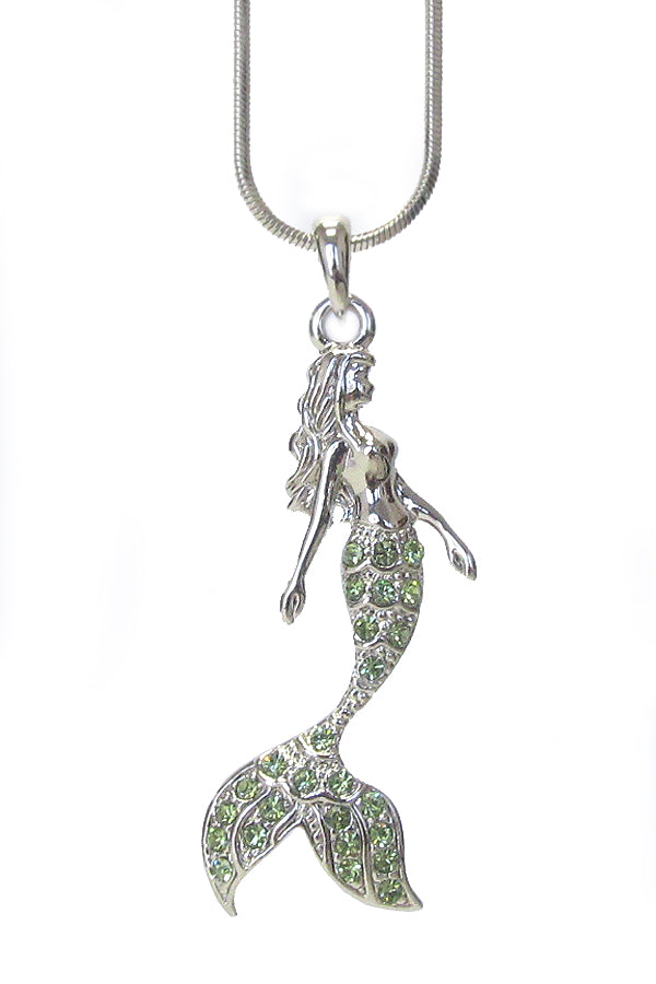 MADE IN KOREA WHITEGOLD PLATING CRYSTAL MERMAID PENDANT NECKLACE