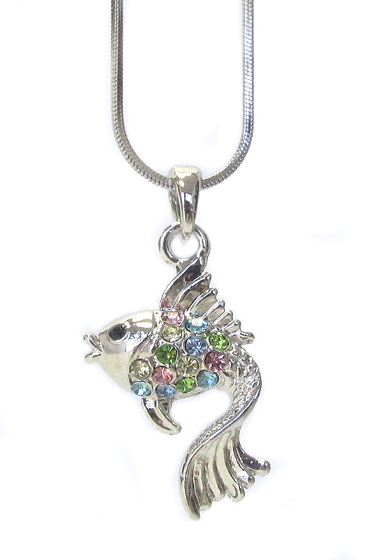 MADE IN KOREA WHITEGOLD PLATING CRYSTAL GOLD FISH PENDANT NECKLACE