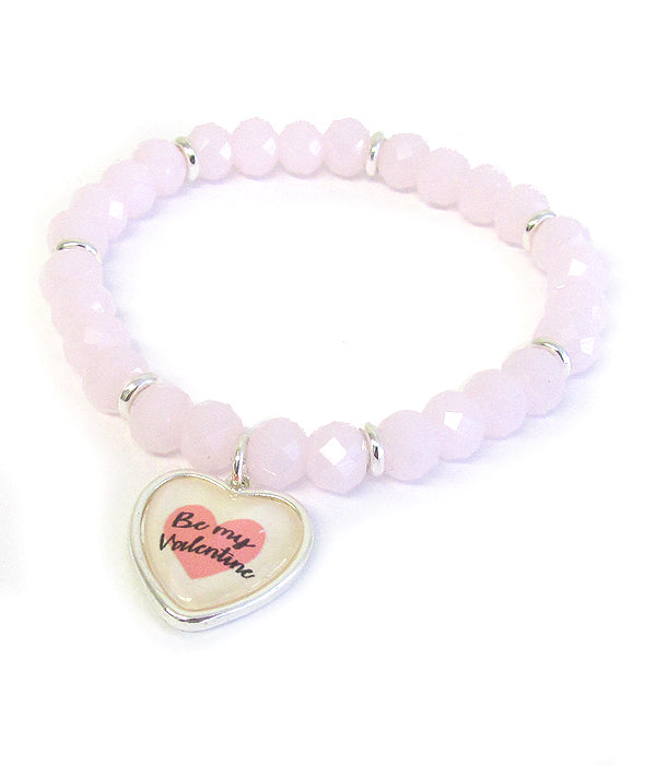 VALENTINE THEME CABOCHON HEART STRETCH BRACELET -valentine