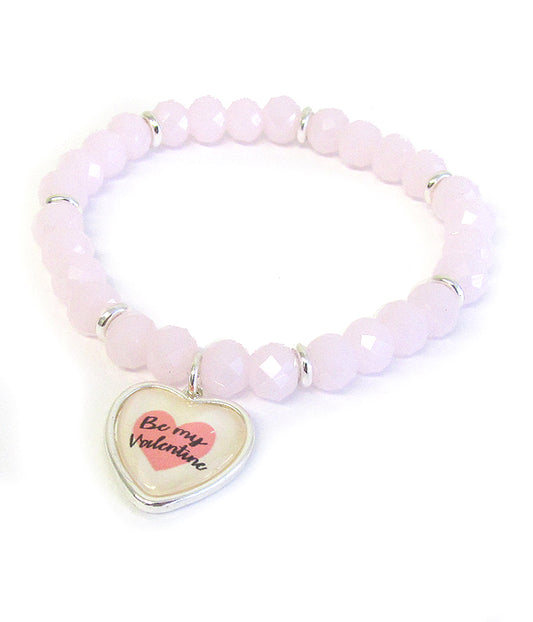 VALENTINE THEME CABOCHON HEART STRETCH BRACELET -valentine