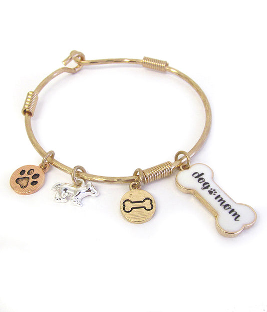 PET LOVERS INSPIRATION MULTI CHARM WIRE BANGLE BRACELET - DOG MOM