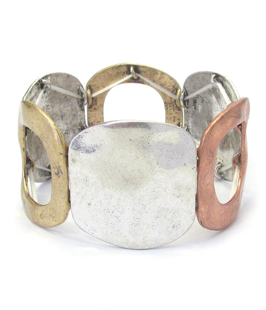 TRI-TONE METAL DISK STRETCH BRACELET