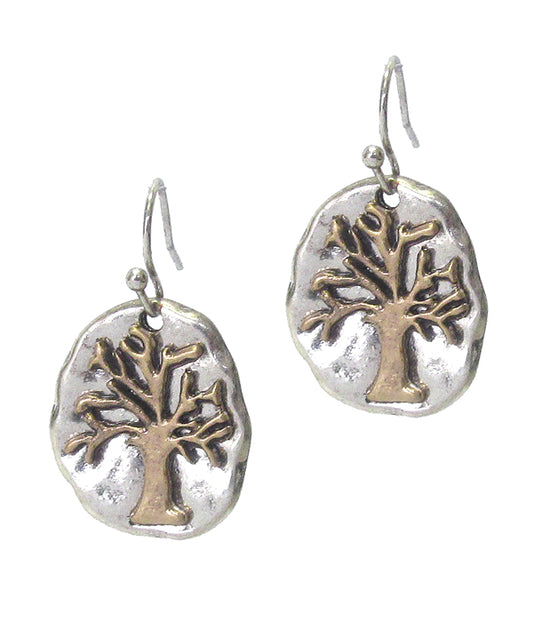 VINTAGE METAL TREE OF LIFE EARRING