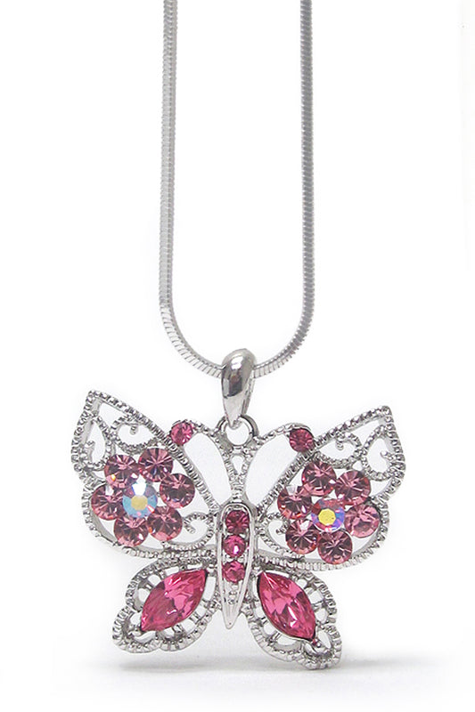 MADE IN KOREA WHITEGOLD PLATING CRYSTAL BUTTERFLY NECKLACE