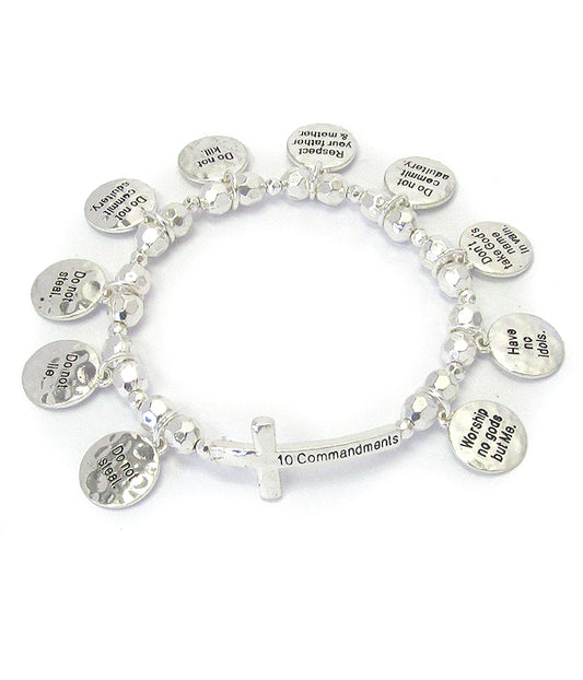 RELIGIOUS INSPIRATION MESSAGE DANGLE STRETCH BRACELET - 10 COMMANDMENTS